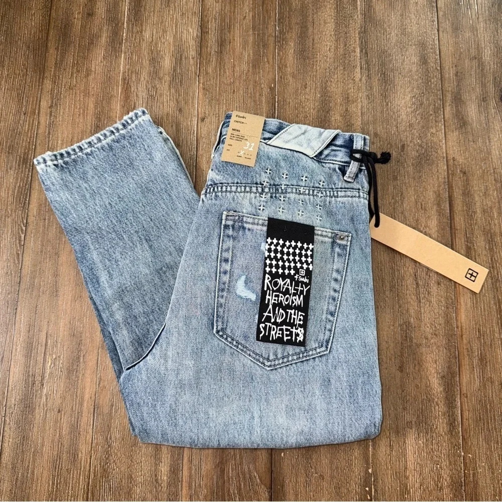 KSUBI Chitch Retrorade Thrashed Blue Slim Straight Tapered Distressed 31x33